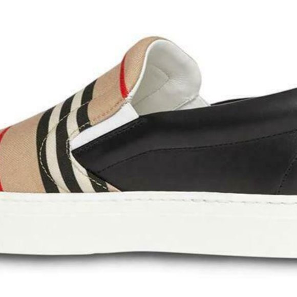 Burberry Black Leather & Icon Stripe/Check AMF Thompson Icon Men's Sneakers - Picture 5 of 7